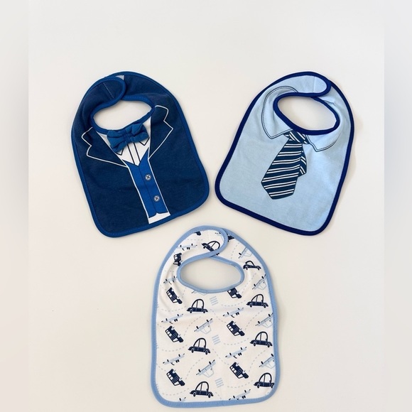 NWT 3-Pack Baby Boys Bibs Blue and White - Picture 1 of 8